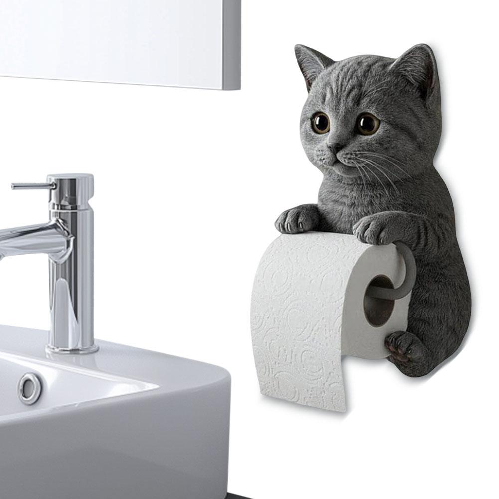 Wall Mount Toilet Paper Roll Holder Resin Animal Paper Towel Holder Decorative Cat Shape Paper Stand Kitchen and Bathroom Use