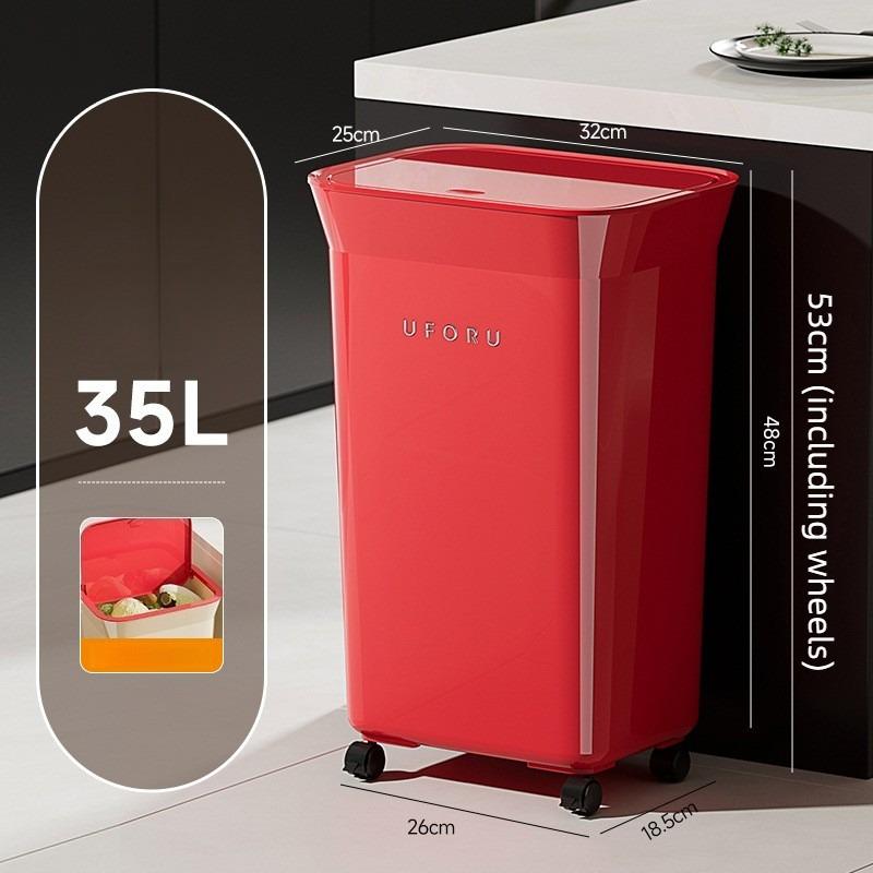 Kitchen Trash Can Luxury Trash Cans Plastic Large Capacity Litter Bins Rectangular Dustbins with Wheels Kitchens Accessories