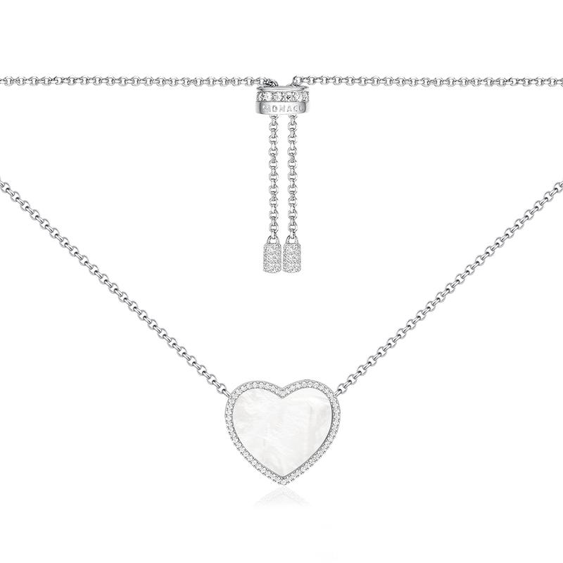 APM Monaco necklace ETERNELLE [Romantic Confession] White Fritillary Love Heart Adjustable Simple Design Gentle, Cute Silver F Endless Love