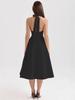 2025 European & American Style Black Halter Square Neck Sleeveless Retro Dress