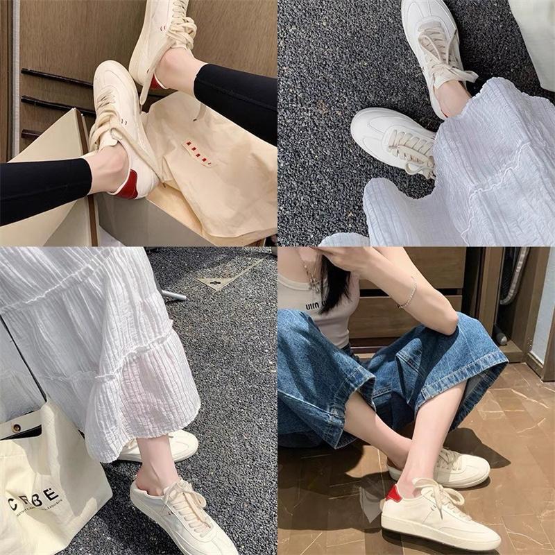 Mode Damen Frühling Neue Mode Vielseitige Atmungsaktive Freizeitschuhe Klassische Einfarbige Runde Zehenpartie Weiches Leder Weiße Flache Sneaker