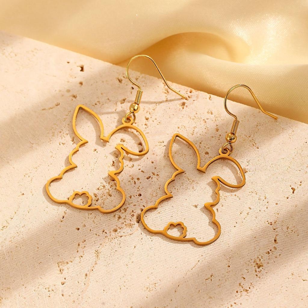 Hollow Outline Rabbit Dangle Hoop Earrings Cute Animal Shape Drop Ear Jewelry for Women Daily Holiday Decor