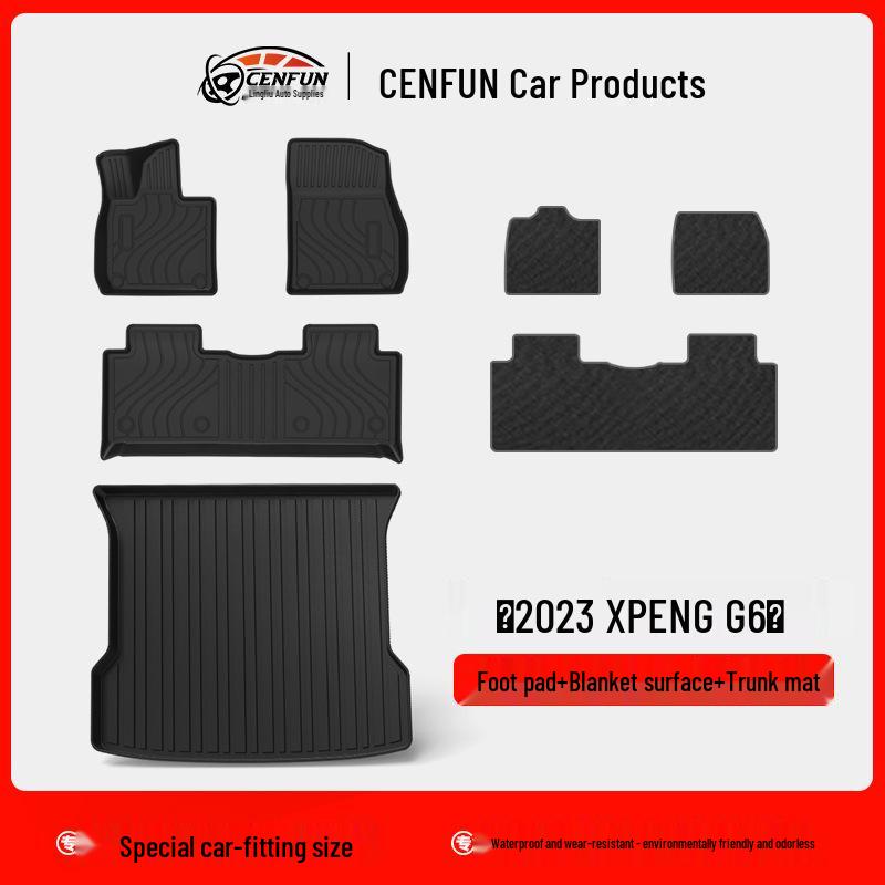 XPeng G6 Car Floor Mats: Wear-Resistant TPE Rear Seat Backrest Pad & Trunk Mat.