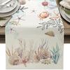 Coastal Table Runner Printed Marine Life Decor Stain-resistant Dining Tablecloth Easy Care Washable Beach Theme Table Cover for Indoor