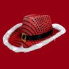 Red Sequin with White LED Light Cowboy Hat Santa Claus Black Ribbon Gold Buckle Western Top Hat with Light Hat