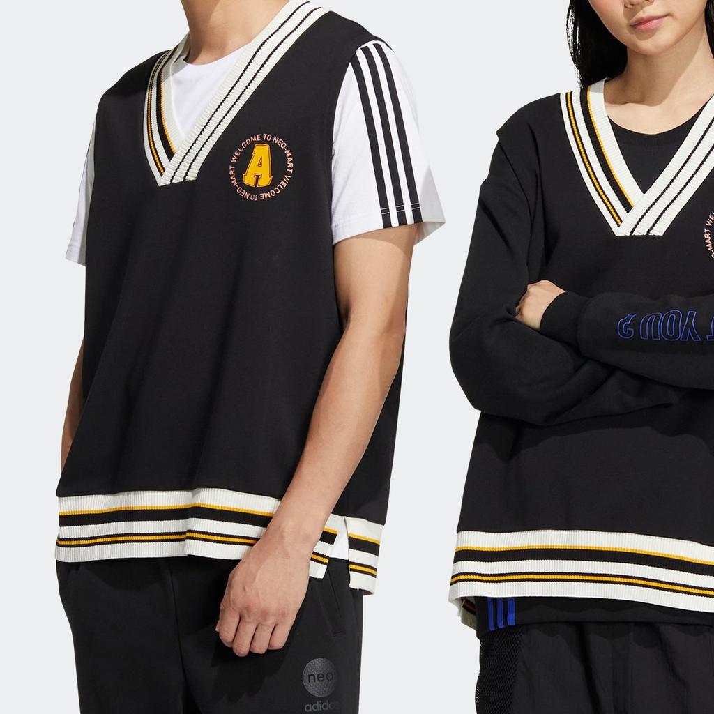 Adidas Striped Sports Knit Vest Unisex Outerwear Black IJ6608