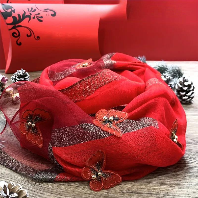 Шарф-шаль, женский тонкий шелковый шарф с бабочками, модный весенне-осенний универсальный шелковый шарф тутового шелкопряда 200CMx70CM красный