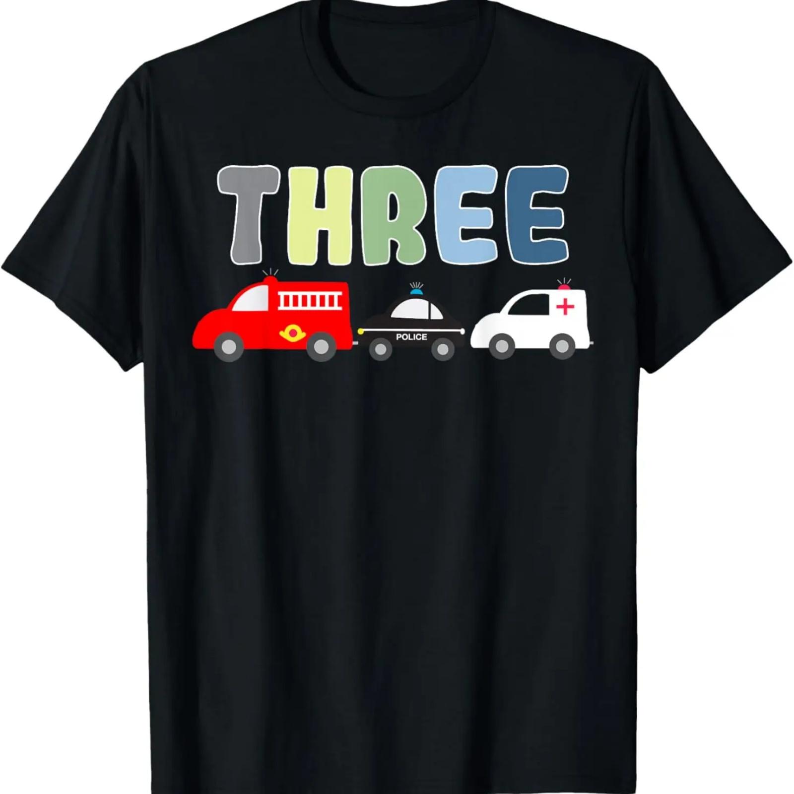 

3rd Birthday Party Emergency Vehicles Fire Truck Police Car T-Shirt XXXXXL чёрный