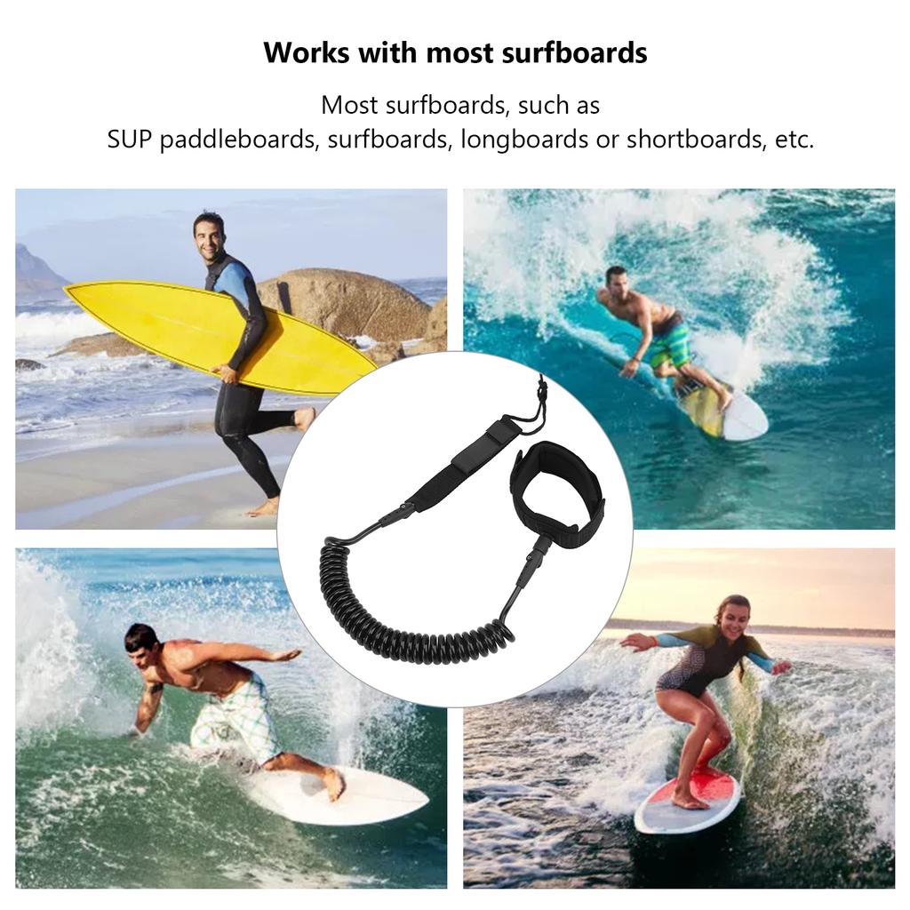 Surfboard Leash High Elasticity TPU Black Coiled Surfing Leg Rope for Paddleboards Longboards