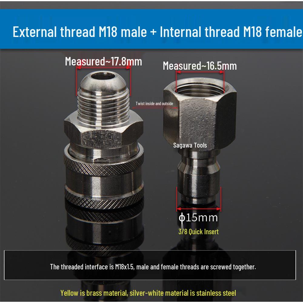 3/8" Stainless Steel Quick-Connect M18*1.5 for High-Pressure Car Wash Machine Water Gun Hose