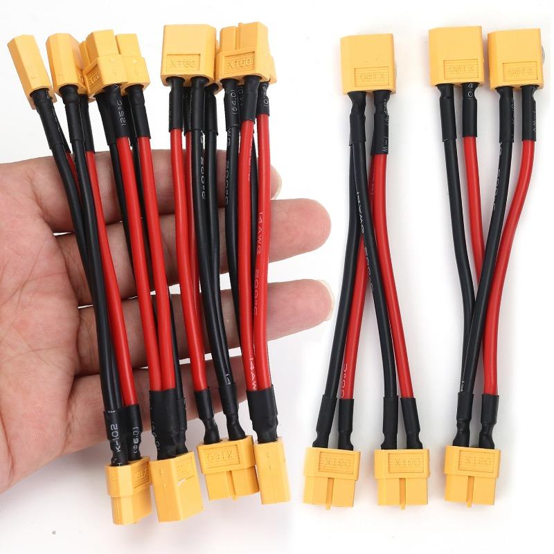 For XT60 Parallel Battery Connector Male/Female Cable Dual Extension Y Splitter/ 3-Way 14AWG Silicone Wire for RC Battery Motor