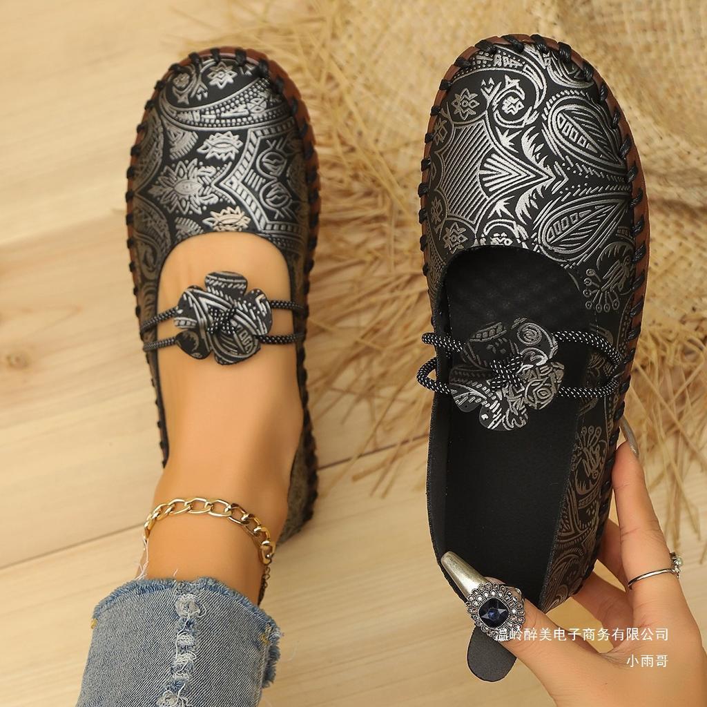 European and American large-size hand-sewn soft-soled casual single shoes, new graffiti breathable lazy