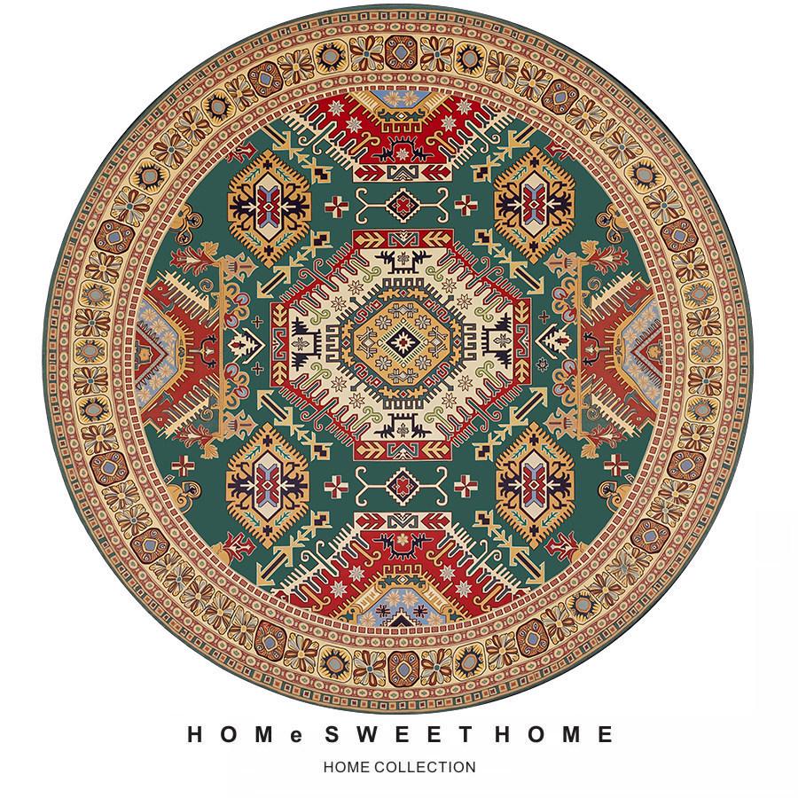 

Ethnic Round Carpet: Non-slip, Wear-resistant Crystal Velvet Bedside Rug for Cool Comfort 60x60 cm