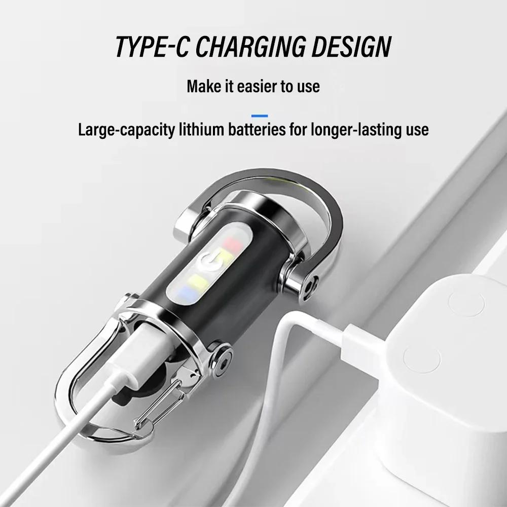 Mini LED COB Flashlight USB Rechargeable Torch Keychain Lamp Portable Pocket Outdoor Camping Working Lantern with Red&Blue Light