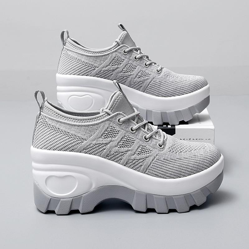 Fashion Women Platform Trainers Sneakers 8CM Heels Wedges Shoes Mesh Breathable Height Increased Outdoor Running Shoe Sneaker