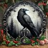 Vintage Crow Wreath Round Aluminum Sign