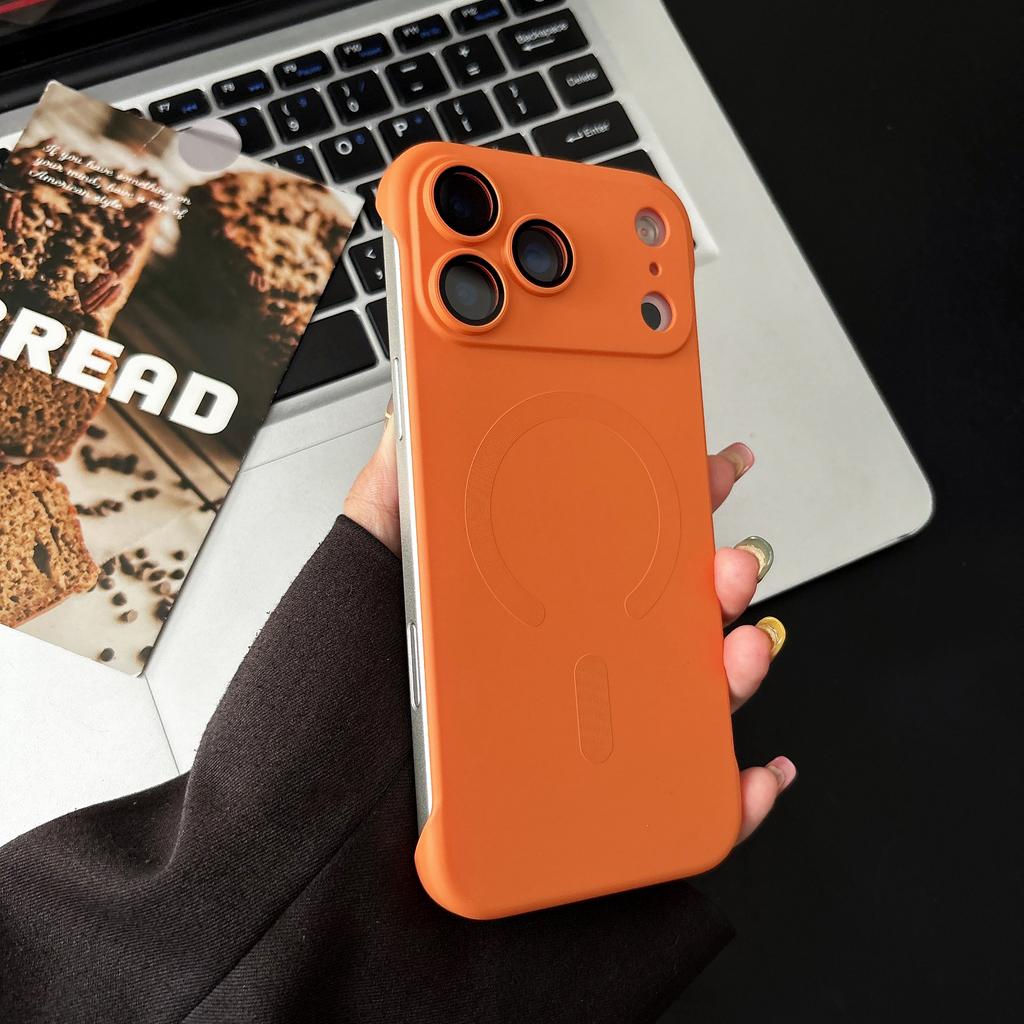 Ultra Thin PC Frameless Phone Case For iPhone 17 Pro Max 14 15 Plus Air 11 12 13 16 Pro For Magsafe Magnetic Metal Texture Cover