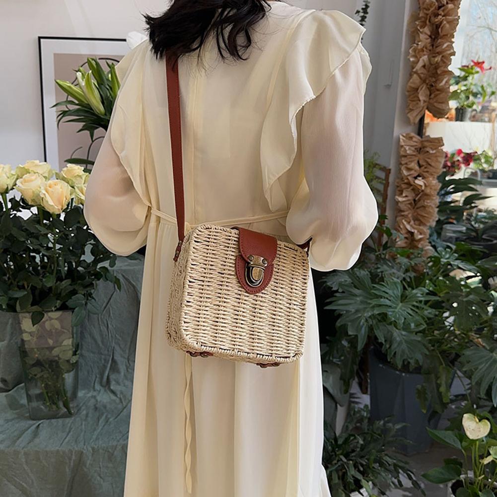 Women Crossbody Bags Fashion Woven Ladies Handbags Casual Holiday Simple Handmade Adjustable Straps Rattan Beach Bag