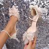 Mode Weeding Bling Kristall Pumps Absätze Damen Sommer Luxus Perlen Schnalle Riemen Frau Pumps Schuhe Spitze Zehe Schleife Hohe Absätze Damen