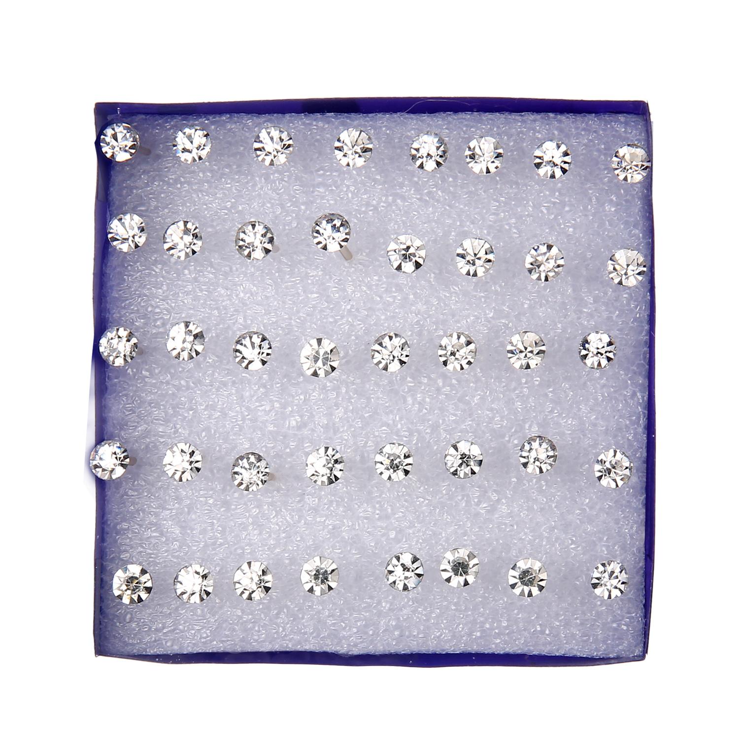 20Pair Women Rhinestone Crystal Small Stud Earrings Set Girls 2MM/3MM/4MM/5MM Alloy Geometric Round Bead Earring Jewelry