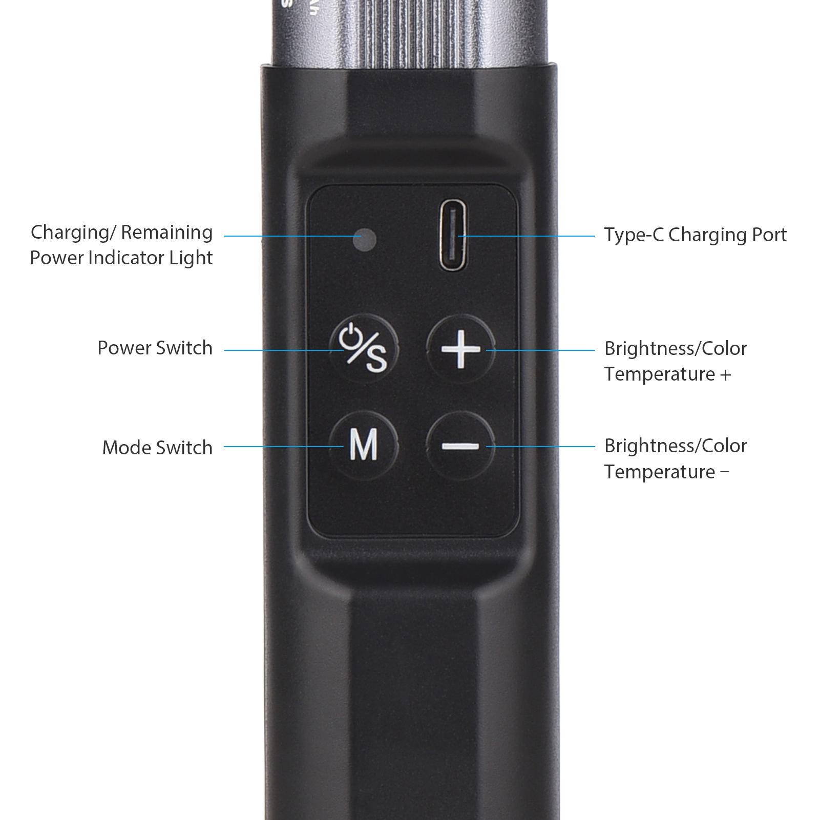 

RGB Light Wand Stick Handheld Photography Video Light Bi-Color Temperature 2500K-9900K 12 Levels Dimmable Brightness with 7 Kinds of Special Lighting