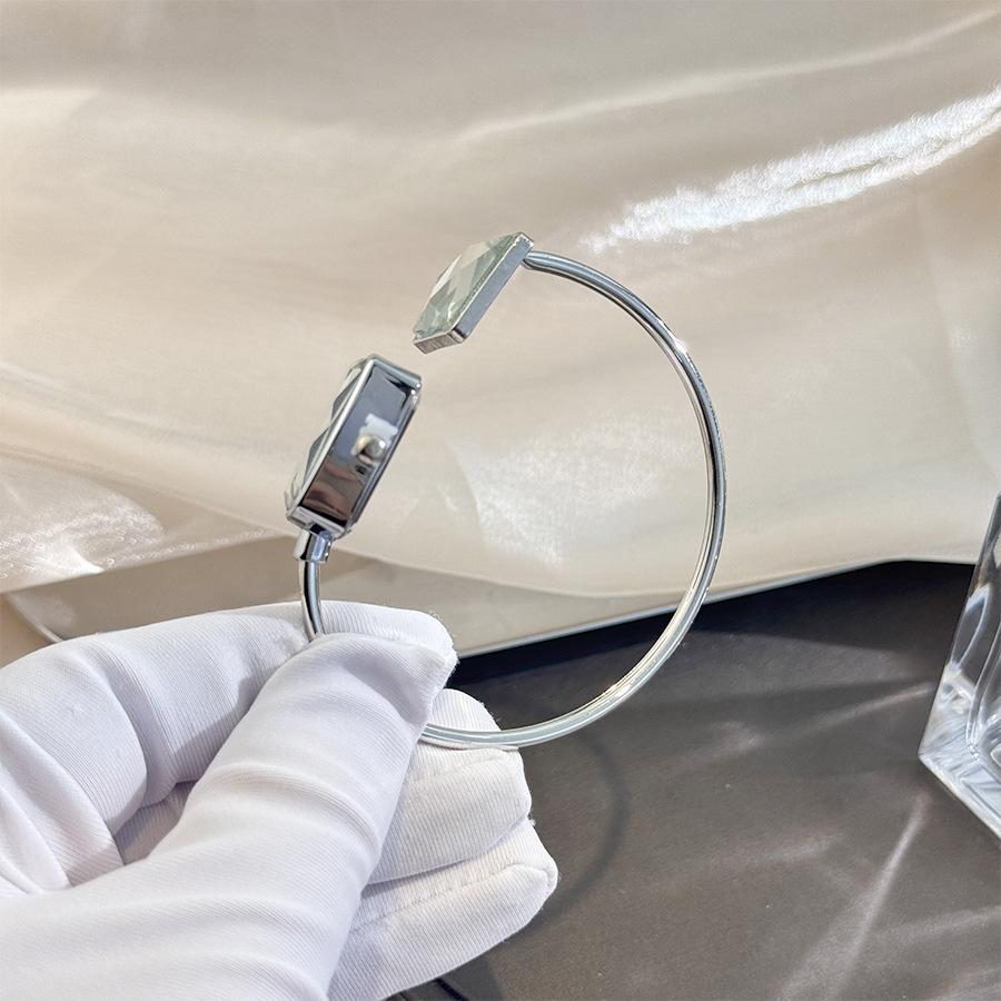 Women Open Bracelet Watch Crystal Square Quartz Wristwatch