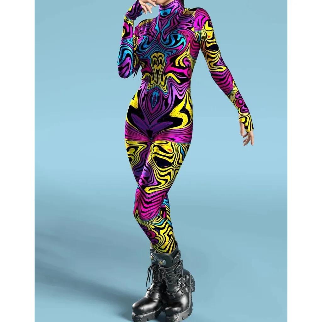 3D Digital Printing Stage Performance Costumes Adults Halloween Events Carnival Theme Party Cosplay Outfit Pretend Game Jumpsuit