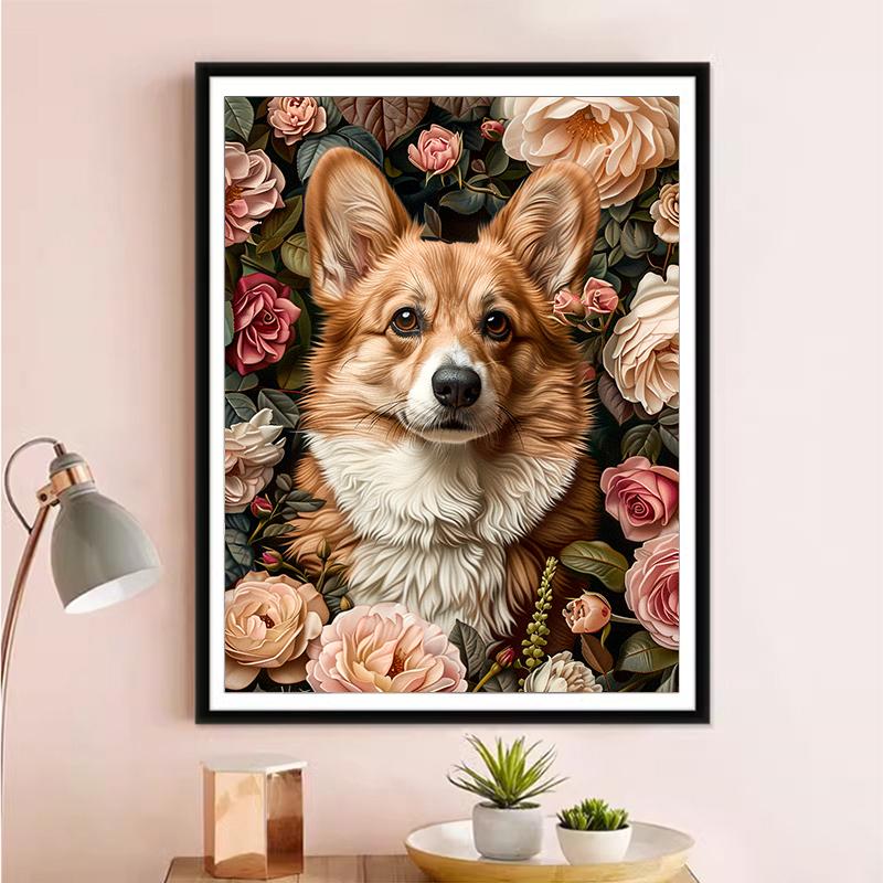 5d DIY Diamond Painting Cross Stitch Cute Animal Pet Corgi Flowers Diamond Embroidery Mosaic Full Round Drill Home Decor