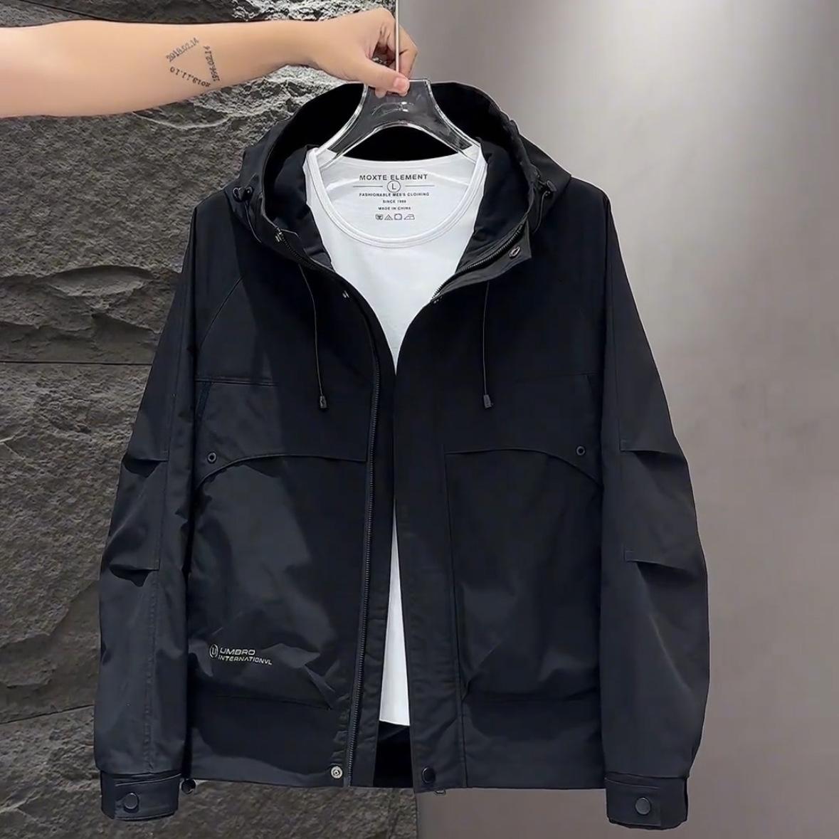 

Весенне-осенняя новая куртка с капюшоном, мужская свободная модная уличная куртка, простая универсальная повседневная куртка 4XL чёрный