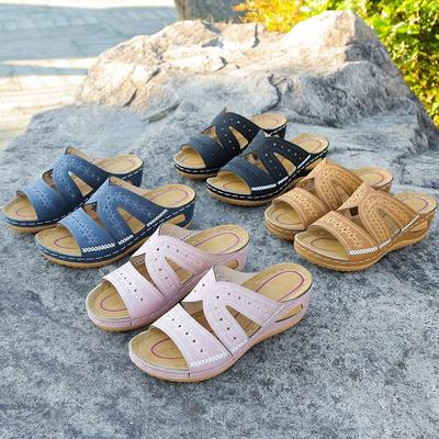 Zehensandalen mit Keilabsatz Fischmaul Dicksohlige Schuhe in Übergröße und Bestickte Zehensandalen