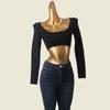 American Sexy Crop Top Sexy Base Shirt Low round Neck Silm Early Autumn Inner Wear Pullover Short Knitwear