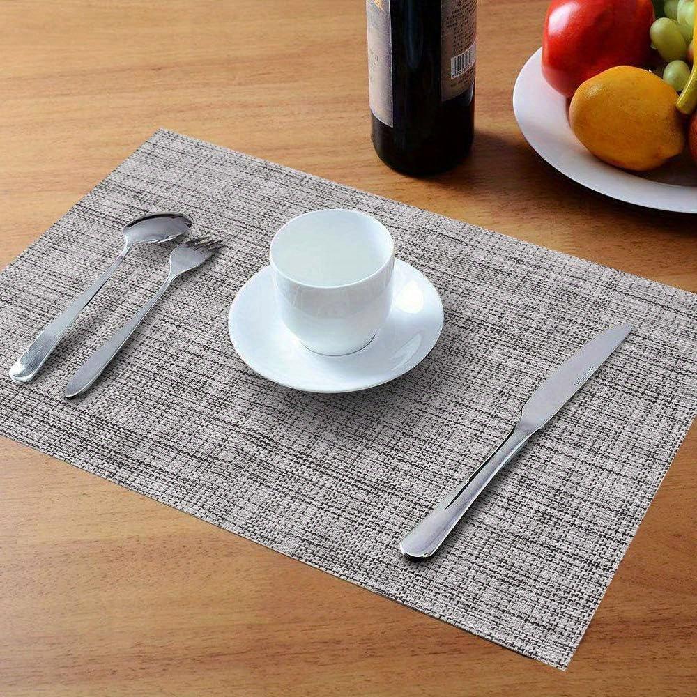 2 PCs Washable Vinyl PVC Placemat, Non-Slip Placemats, Heat Resistant Place Mats, Gray Placemats