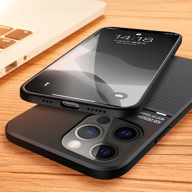For Iphone 13 Pro Max Case Magnetic Car Holder Back Cover For Iphone 12 Mini 11 6 6s 7 8 Plus X Xs Xr Leather Texture Phone Case