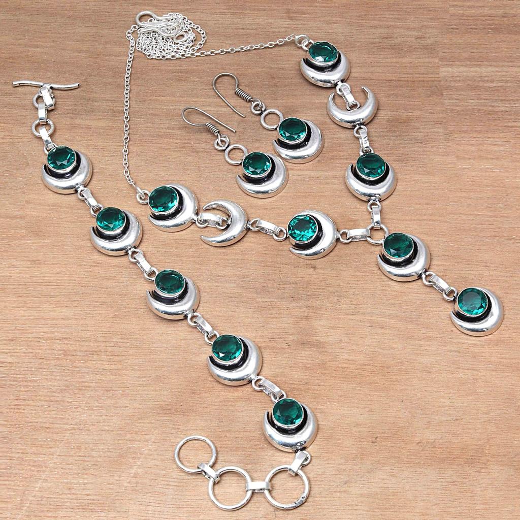 Chrome Diopside Gemstone Handmade Ethnic Jewelry Necklace Set 18-20''