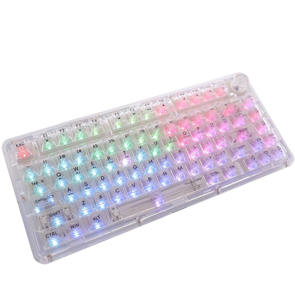 OUSEITECH BK920 Gaming Keyboard, Transparent Keyboard with Knobs, RGB Hot-Swappable, 75% Layout, Mechanical, BT5.02.4GUSB-C Wireless, Transparent