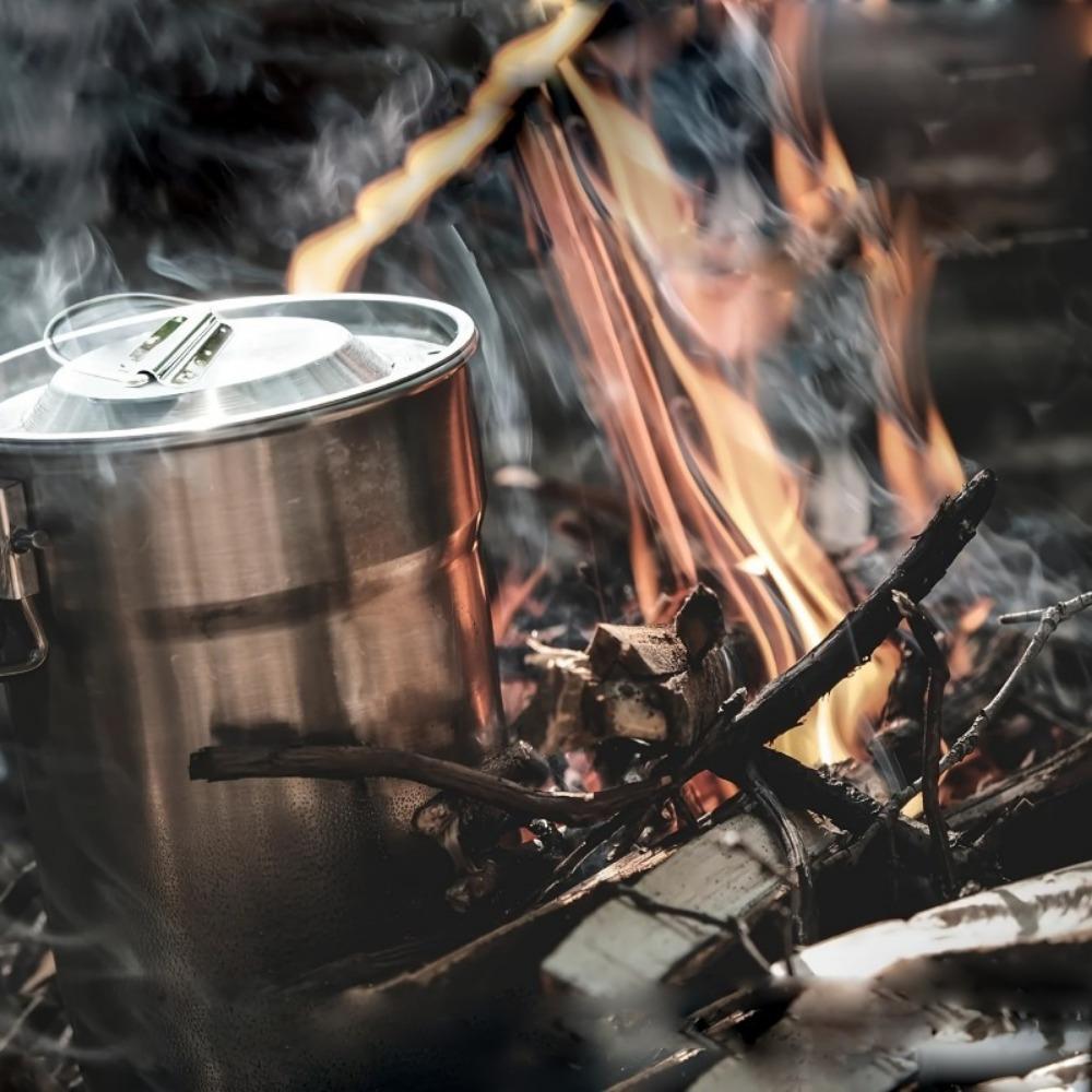 304 Stainless Steel Mug 2pcs Set, Folding Handle Coffee Cup, Outdoor Camping Portable Cookware Pot