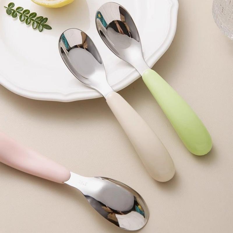 BPA Free Stainless Steel Baby Feeding Spoon Creative Flat Bottom Scoop Easy To Clean for Home Infant Feeding Use