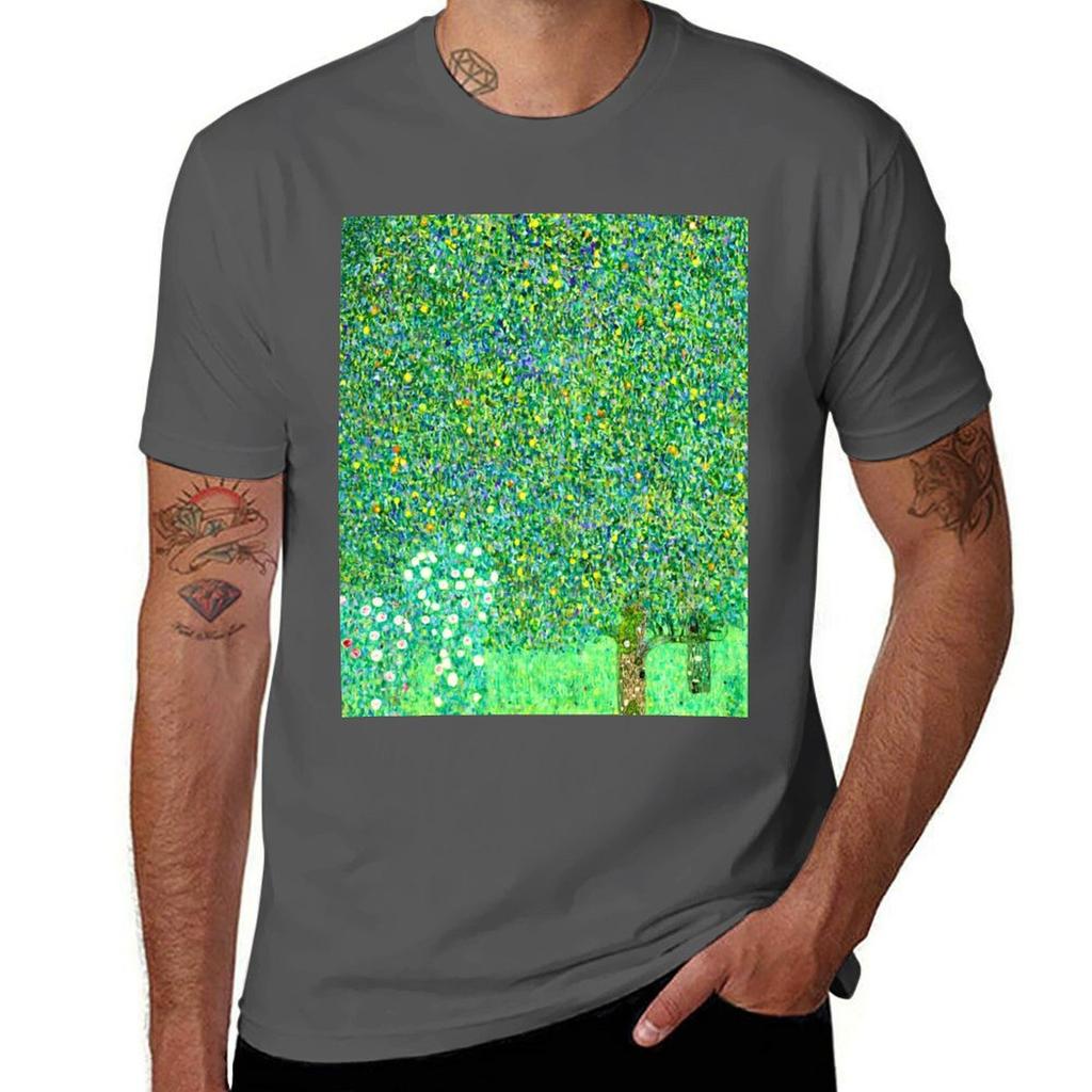 Gustav Klimt Rosebushes Under The Trees Tshirt Breathable Gym Short Sleeve Tshirt