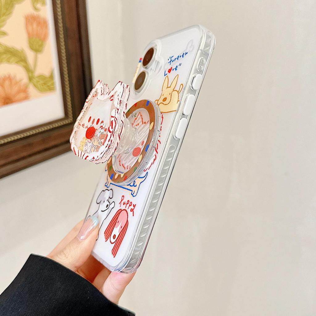 Cute Cartoon Graffiti Puppy Phone Case with Stand for iPhone 16/17 Pro Max