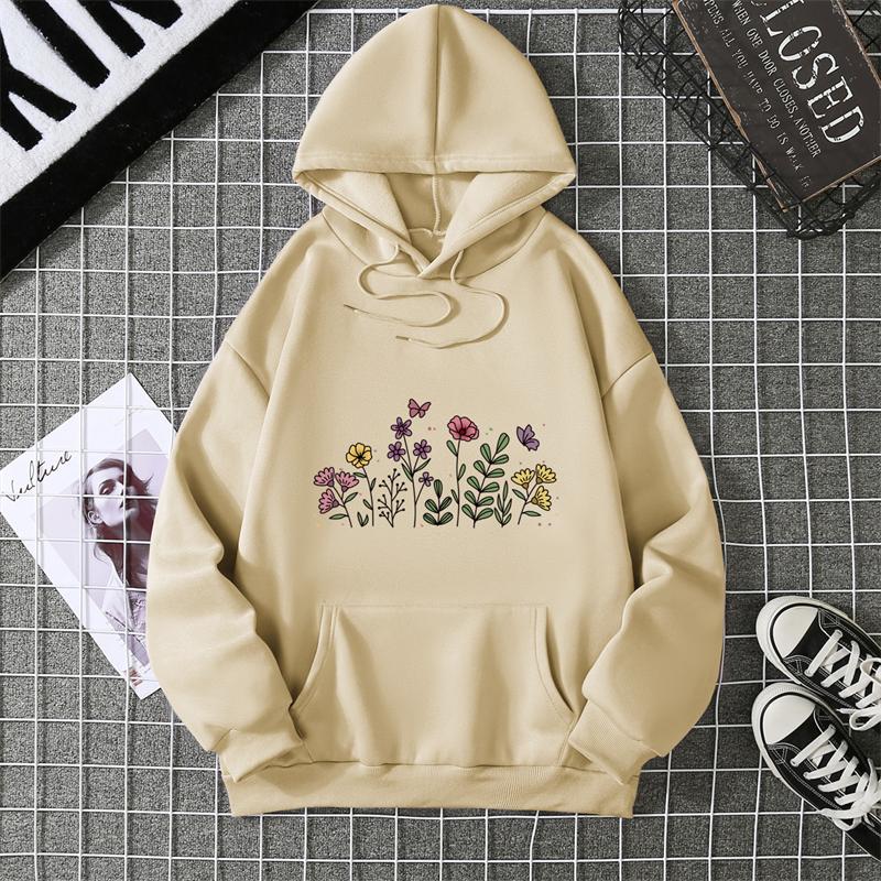 Rose Butterfly Impossible Letter Graphic Print Women Sweatshirt Fashion Hooded Loose Casual Hoodies Fleece Soft Clothing