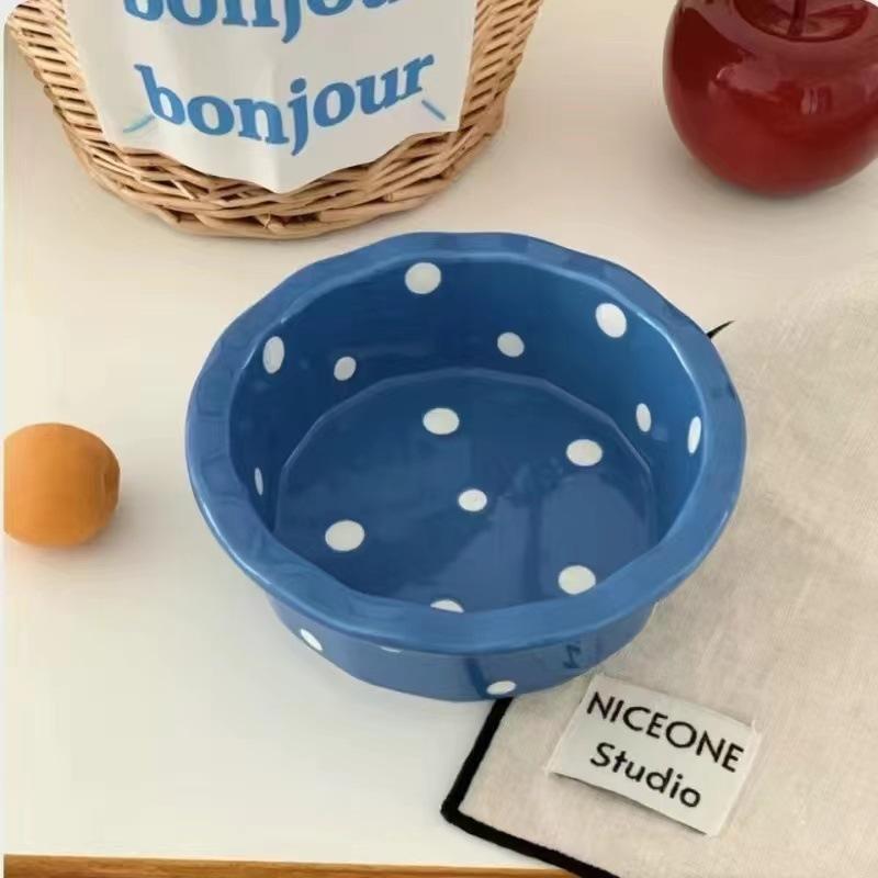 6-Inch lace pet food bowl dog cat polka dot ceramic bowl practical water bowl hot sale