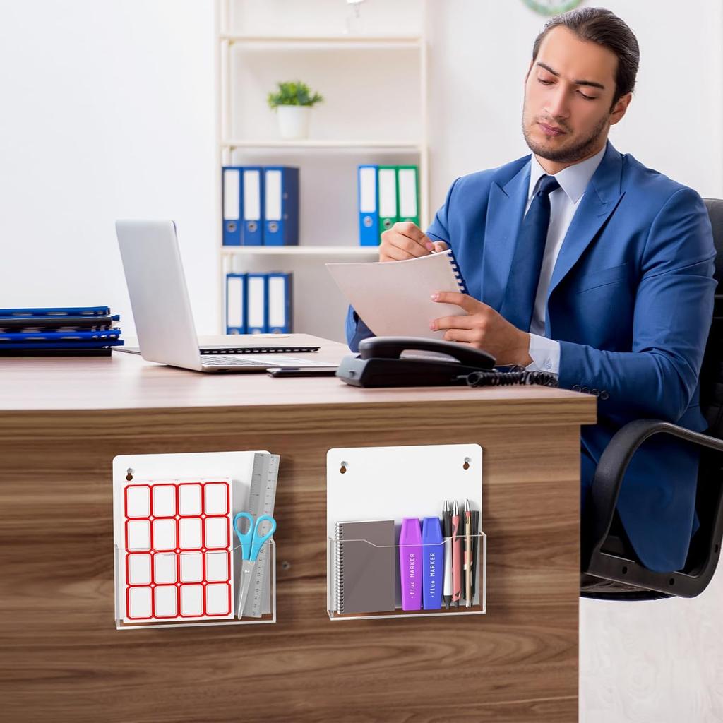 Carmanon Acrylic Magnetic File Holder: Clear Plastic Mail Organizer - Wall Mount Magazine Display Stand for Refrigerator Whiteboard Ofiice