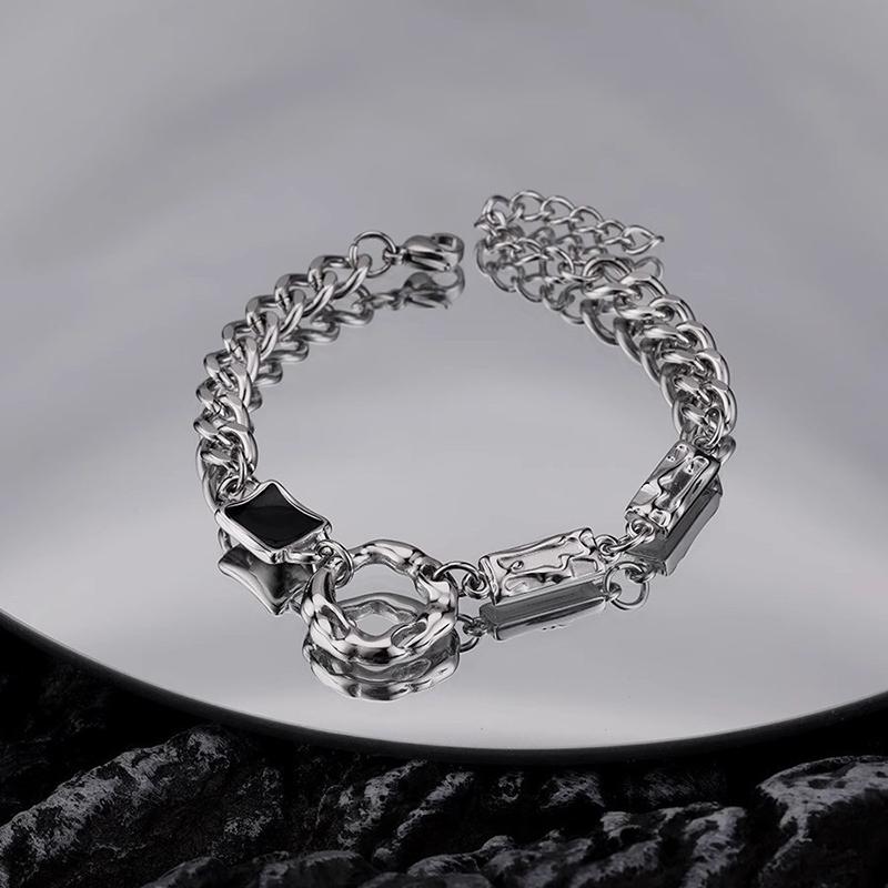 Fashionable And Creative Irregular Circular Zircon Bracelet Neutral And Cool Punk Style Silver Color Daily Party Jewelry Gift