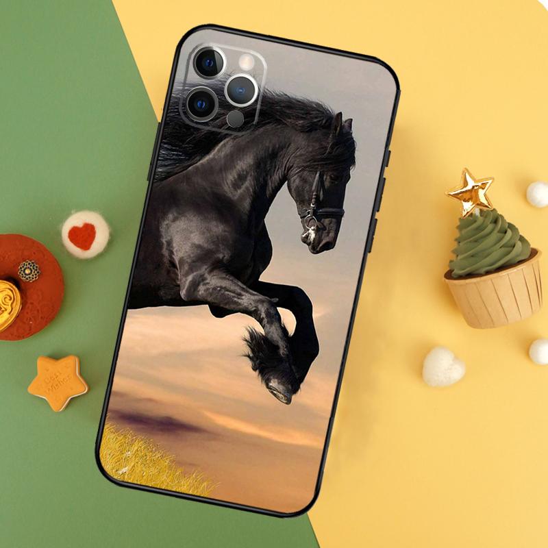 Beautiful Black Horse Phone Case For iPhone 17 16 14 13 12 11 15 Pro Max 12 13 Mini 16E 17 Air Shockproof Cover