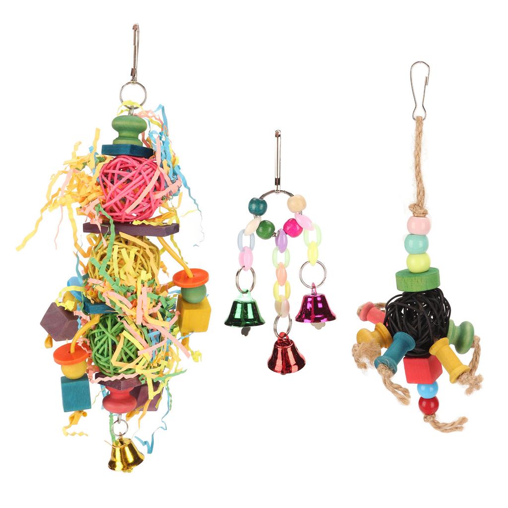 3pcs Bird Shredding Toys Colorful Relieve Boredom Hanging Chewing Toys with Bells for Birds Parrots