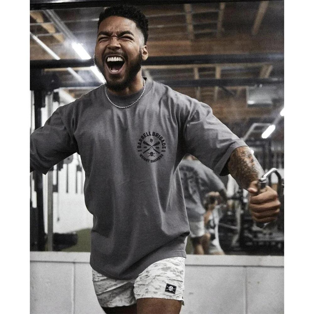 Barbell Brigade WEIGHT SMASHERS TEE Men's Short Sleeve Fitness T Shirt Running Sport Gym Muscle T-shirts Oversized Workout Tops
