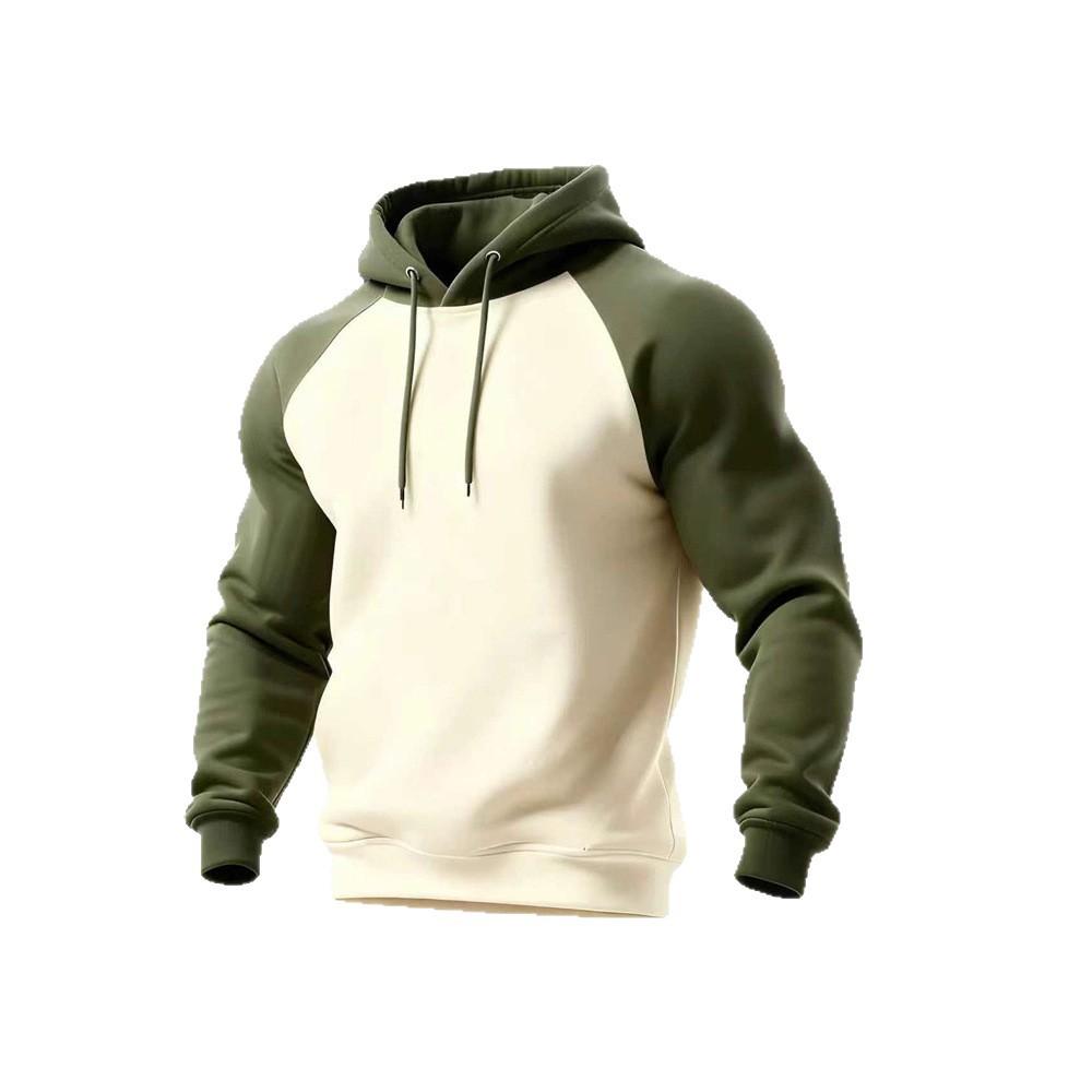 Men's Retro Casual Raglan Color-blocked Loose Hooded Casual Sweatshirt with Velvet and Thickening