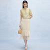 100% Mulberry Silk] Summer Stand Up Collar, Buckle, Tassel, Elegant and Casual Silk Top T-shirt for Women