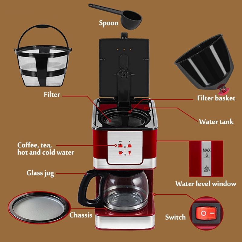 600ML 6 Cups Coffee Tea Machines Household Office American Style Drip Tea/Coffee Making Machine Coffee Machine 550W