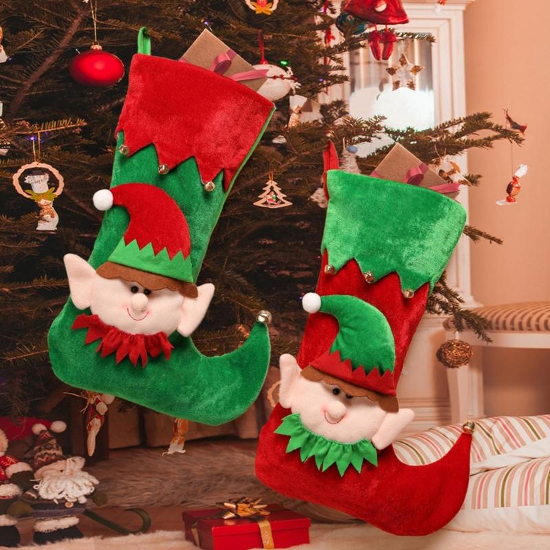 Christmas Tree Ornament Cartoon Elf Christmas Stockings Gift Bag Christmas Hanging Socks For Fireplaces Decoration